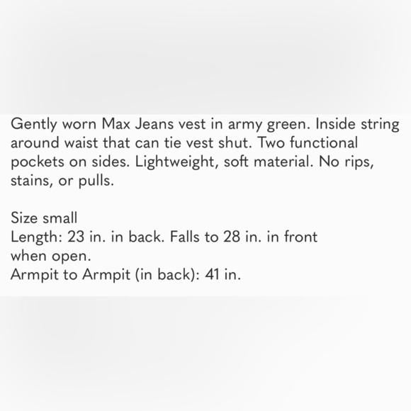 Max Jeans Army Green Slouchy Vest Small - Picture 3 of 3